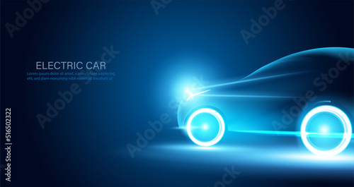 Abstract electric cars In the illustration, electric cars are powered by electric energy concept Car EV. Future energy.on blue background