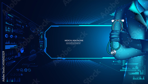 Abstract health medical doctor healthcare hud interface and digital technology concept modern innovation,Treatment,medicine on hi tech future blue background.