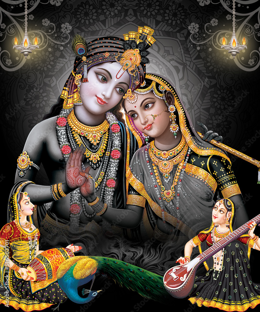 Radha Krishna, Lord Krishna, Digital Wall Poster Stock Illustration