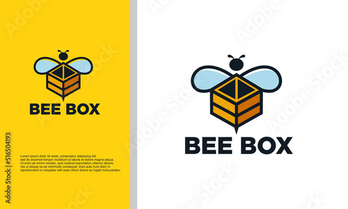 logo illustration vector graphic of bee combined with box.