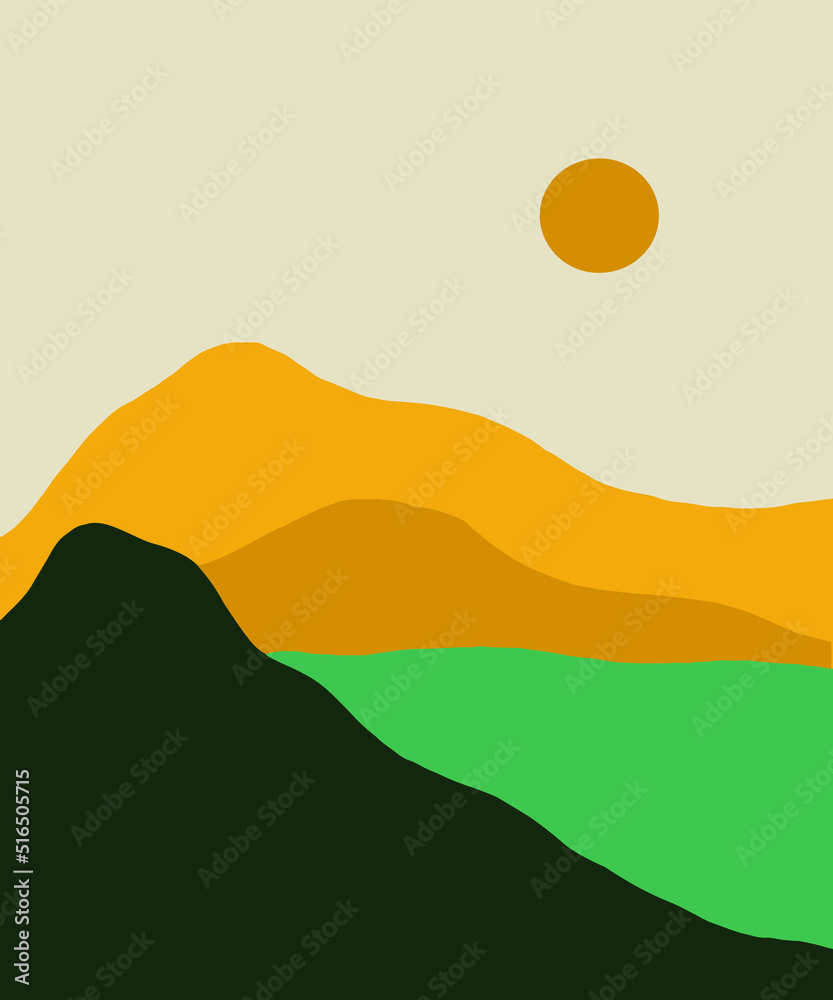 abstact wavy shapes mountain and hills landscapes, vector illustration scenery in earthy and terracotta color palette 