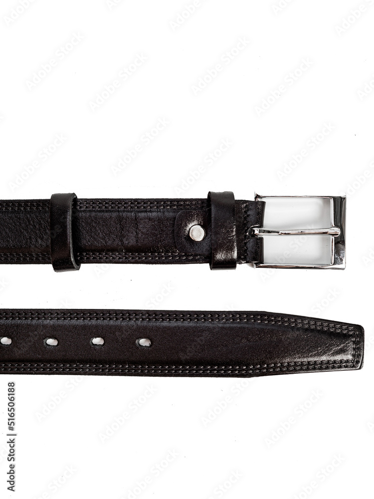 black men's leather belt on isolated white background black men's leather belt on isolated white background