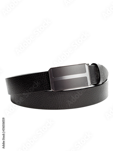 black men's leather belt on isolated white background