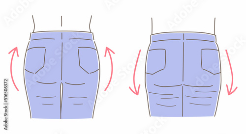 上がったお尻と垂れたお尻のイラストセット