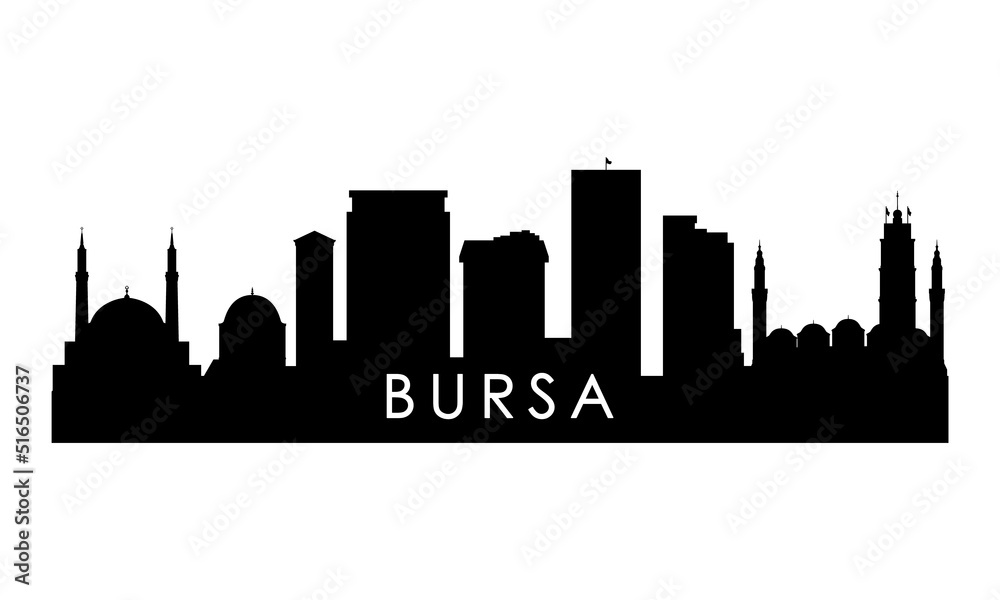 Bursa skyline silhouette. Black Bursa city design isolated on white background.