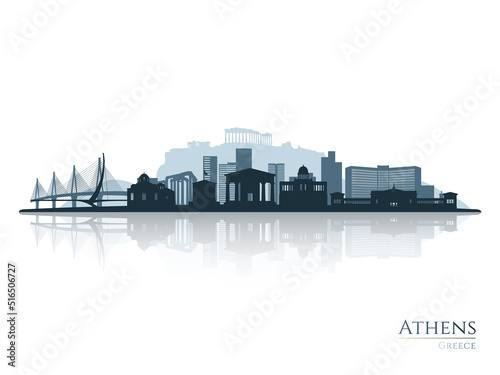 Athens skyline silhouette with reflection. Landscape Athens  Greece. Vector illustration.
