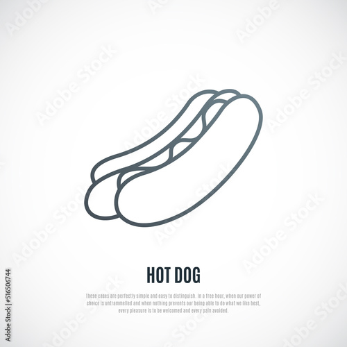 Hot dog line icon isolated on white background. Simple fast food template. Vector illustration.