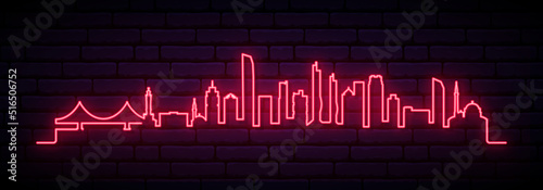 Red neon skyline of Izmir. Bright Izmir City long banner. Vector illustration.