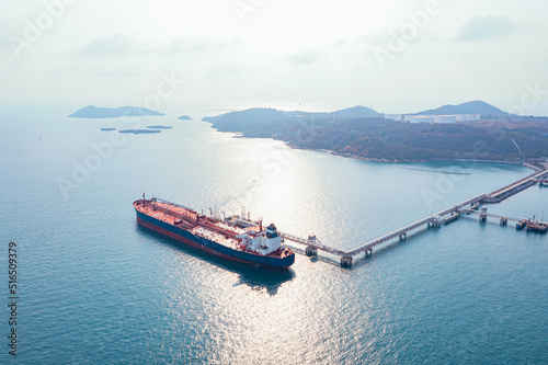 Canvas Print Aerial view of Modern sea harbor with transhipment equipment for oil tankers