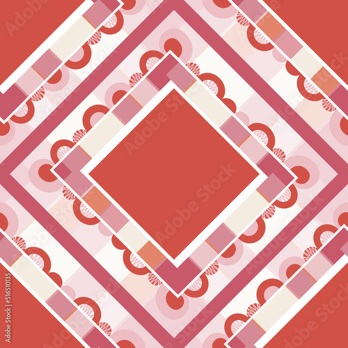 Geometric ethnic seamless pattern for design of wrapping paper, fabric, shawl, hijab, tablecloth. Vector seamless background in pink and burgundy tones.