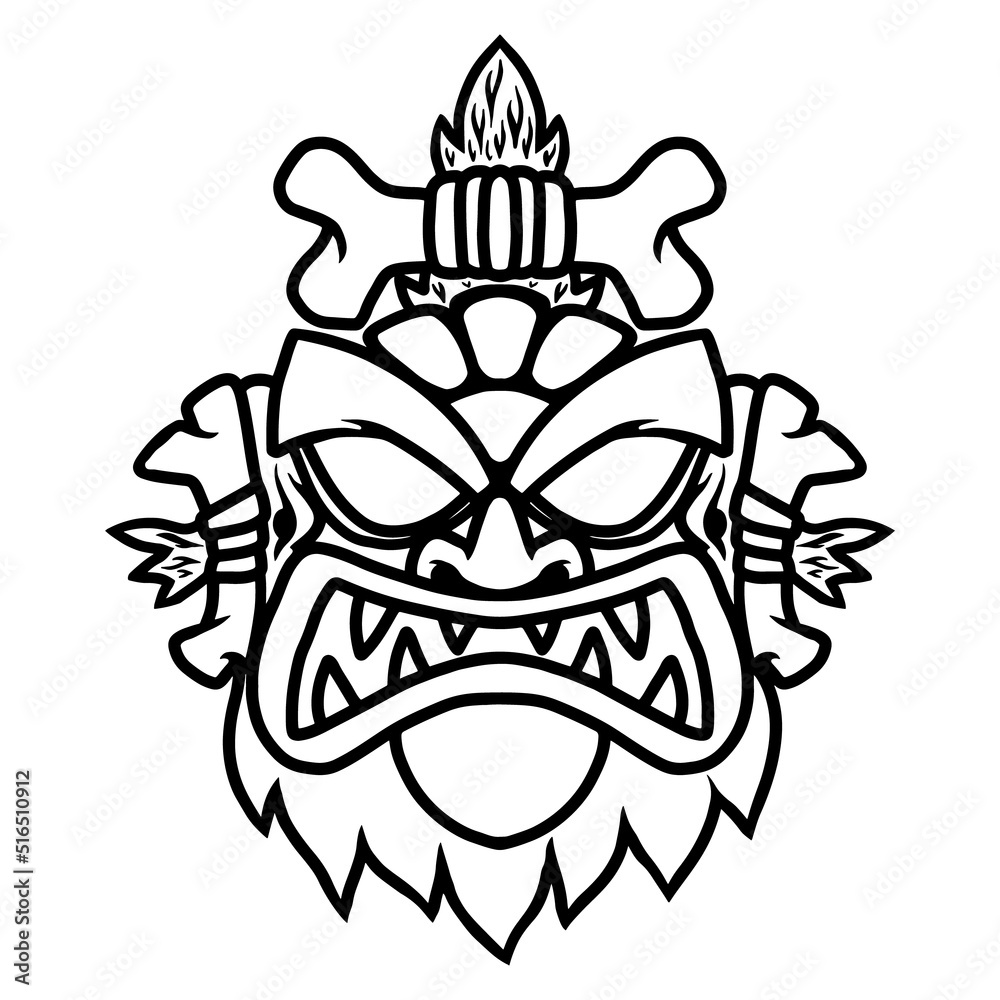 Obraz premium Illustration of tiki idol. Design element for poster, card, banner, emblem, sign. Vector illustration