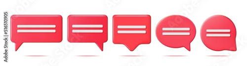 3D Red Blank Speech Bubbles Set Isolated.