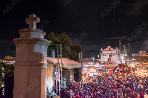 fuegos artificiales durante las fiestas patronales, Santo Tomás Chichicastenango, República de Guatemala, América Central photo