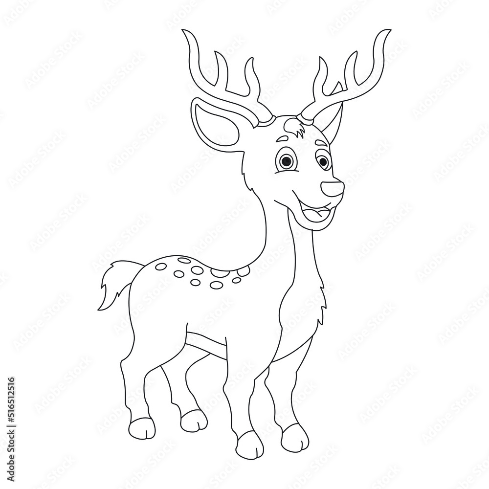 Cute deer coloring page for kids animal outline reindeer coloring book ...