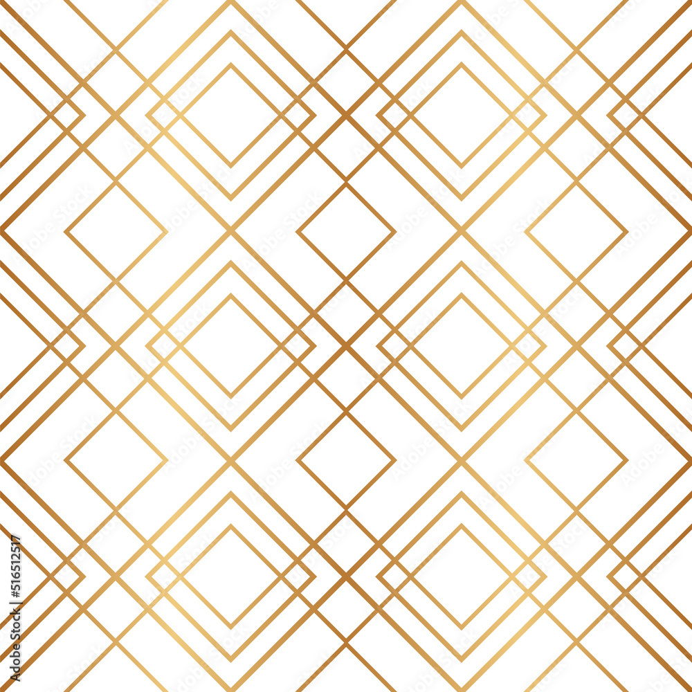Fototapeta Fancy seamless pattern. Repeated gold diamond background. Modern art deco texture. Repeating gatsby patern for design print. Geometric contemporary wallpaper. Abstract geo lattice. Vector illustration