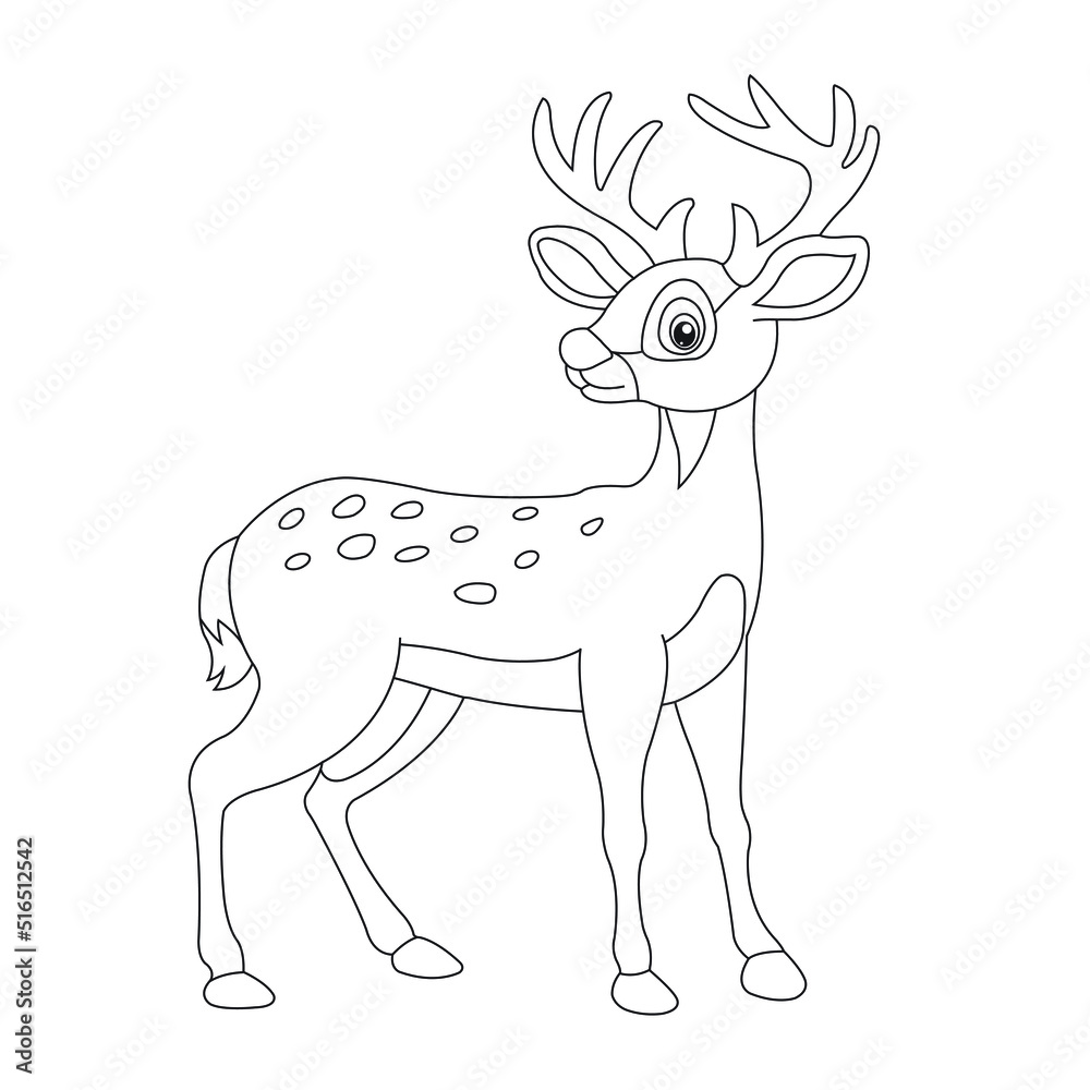 Cute deer coloring page for kids animal outline reindeer coloring book ...