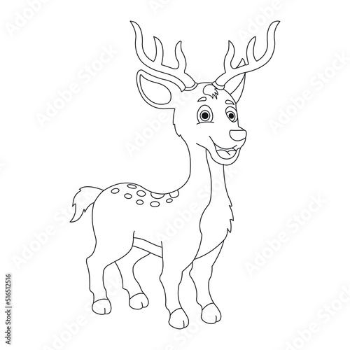 Cute deer coloring page for kids animal outline reindeer coloring book cartoon vector illustration