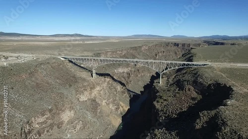 Drone video of the Rio Grande Gorge Suspension Bridge Colorado New Mexico Taos Snow photo