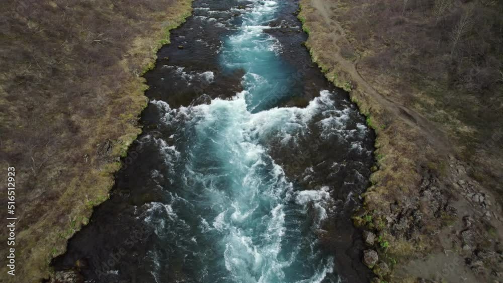 Fresh water river turquoise color in the natural Iceland landscape. Aerial view Fresh water river turquoise color in the natural Iceland landscape. Aerial view