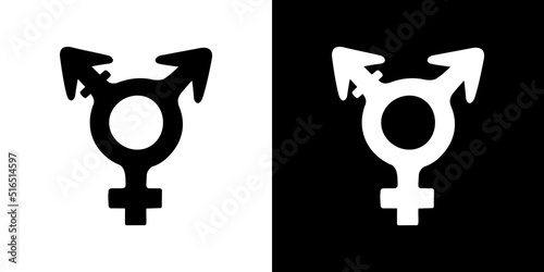 Silhouette LGBT Transgender pride symbol in doodle style. Isolated vector illustration gender symbol in black and white color.