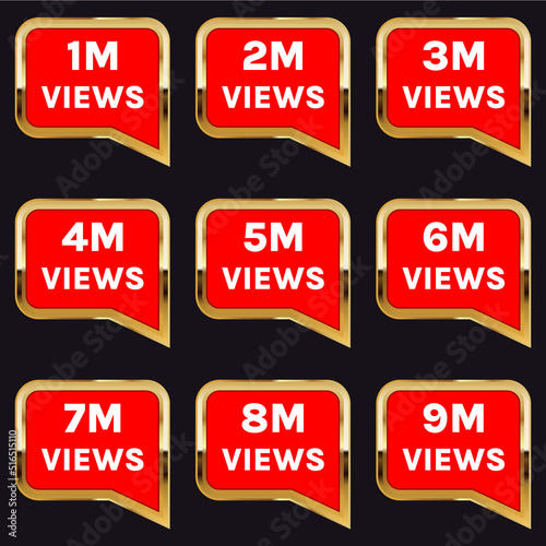 1 million to 9 million views celebration thumbnail design vector, 1m plus views thank you