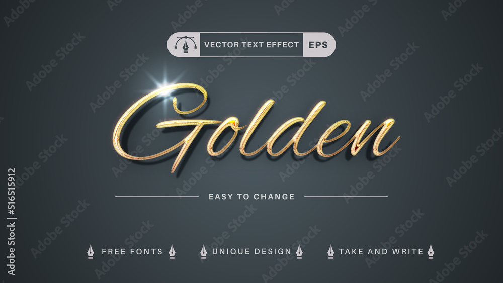Golden Script Editable Text Effect, Font Style