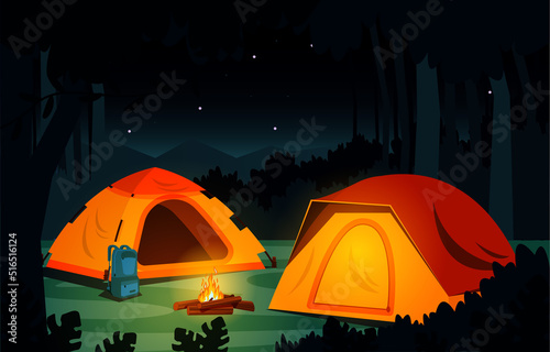 Holiday Night Camp Tent Outdoor Adventure Nature Landscape