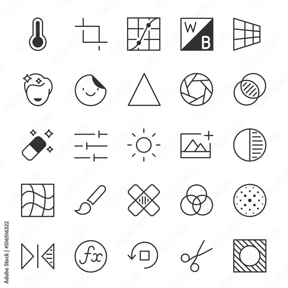 Image editing icons set. Graphic editing tools for images. Symbols for