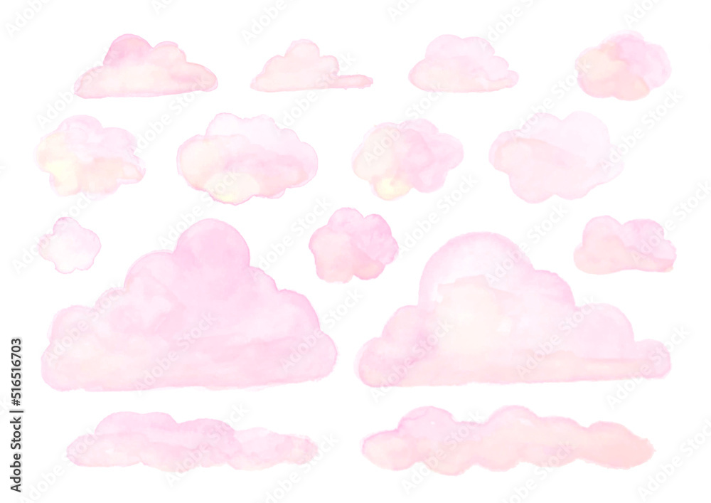 水彩、雲、デザイン素材、ピンク