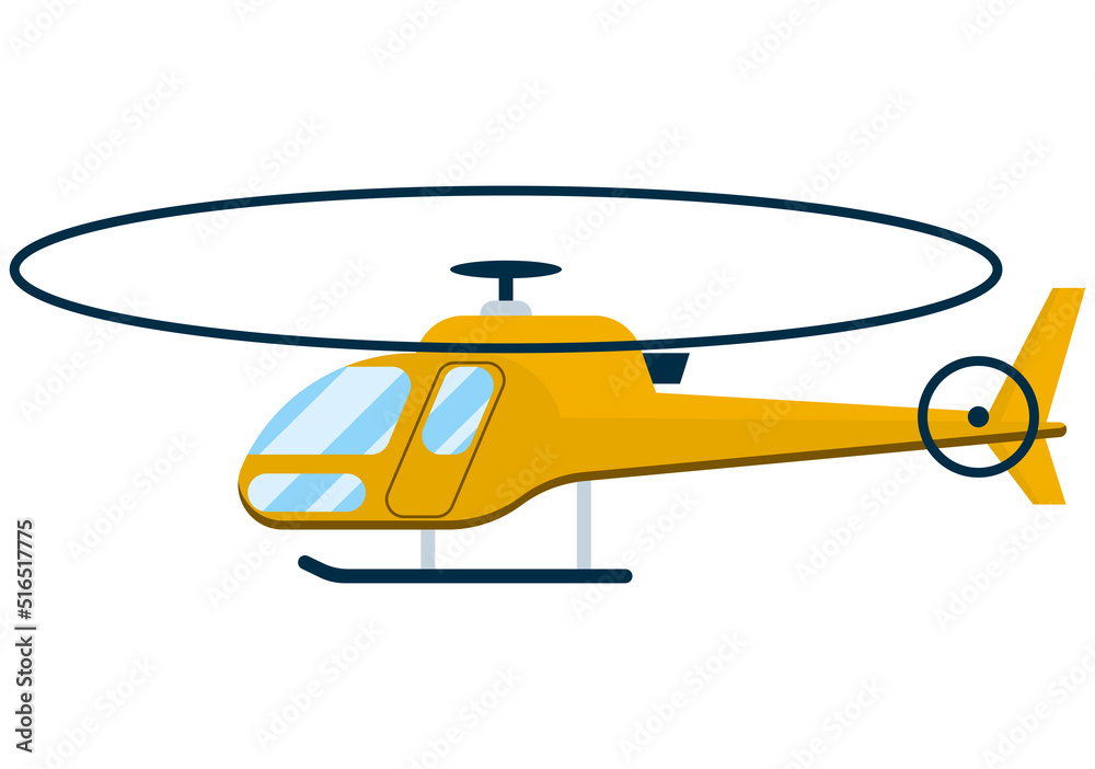 Yellow helicopter on white background. Flat style vector illustration.