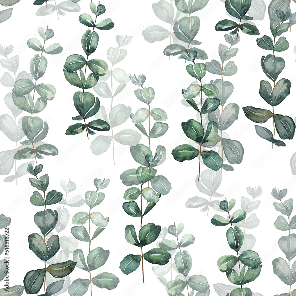 Set of watercolor floral illustrations - collection of green leaves, eucalyptus, olive, green leaves for wedding stationery, greetings, wallpaper, fashion, background. 