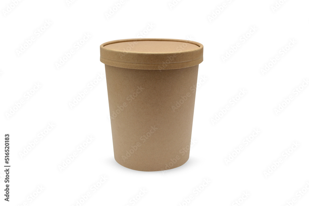 Craft glass for soup. Eco paper tableware soup cup, food container, isolated on white background, clipping path, full depth of field. Space for text. Craft glass for soup. Eco paper tableware soup cup, food container, isolated on white background, clipping path, full depth of field. Space for text.