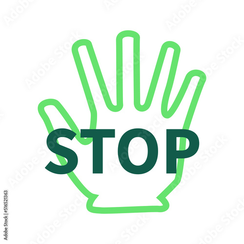 The word STOP, an open palm, and a stop loss order