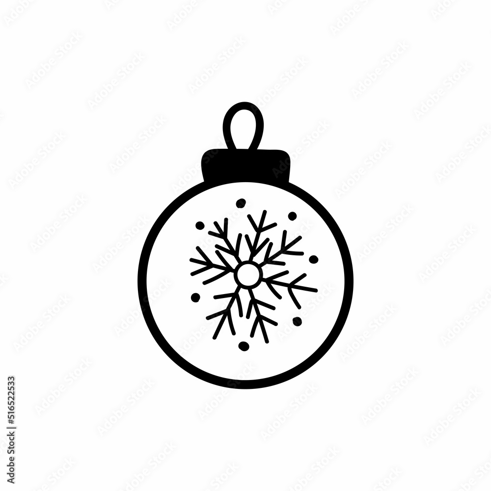 Obraz premium Single hand drawn ball toy on the Christmas tree. Doodle vector illustration for greeting cards, posters, stickers and seasonal design. Isolated on white background