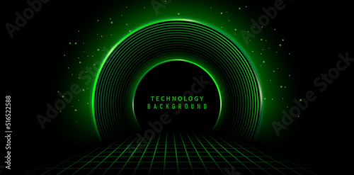 abstract rings backgrounds green tunnel with lights for signs corporate, advertisement business, social media post, billboard agency, ads campaign marketing, motion video, landing page, website header