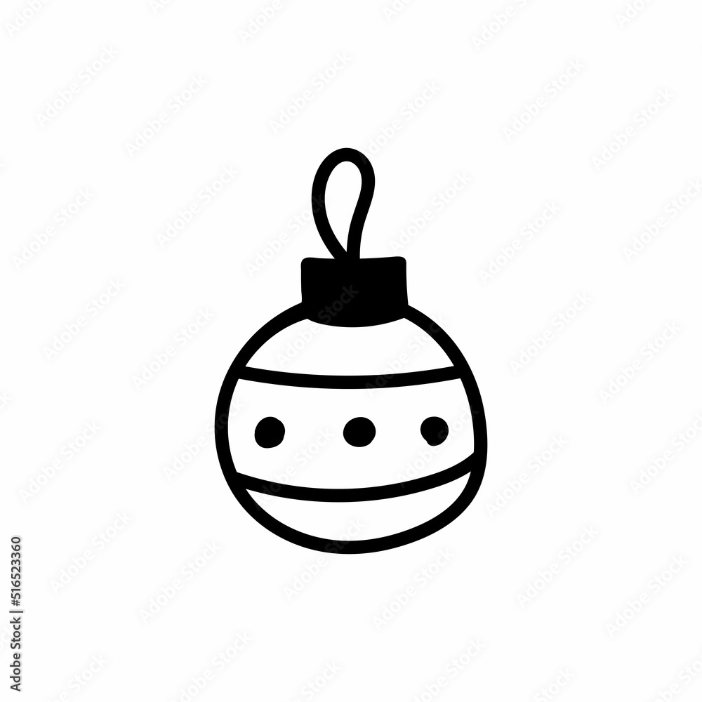 Single hand drawn ball toy on the Christmas tree. Doodle vector illustration for greeting cards, posters, stickers and seasonal design. Isolated on white background