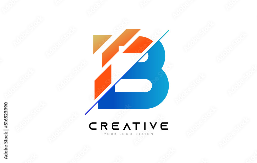 Sliced Letter B Logo Icon Design with Blue and Orange Colors and Cut Slices Sliced Letter B Logo Icon Design with Blue and Orange Colors and Cut Slices