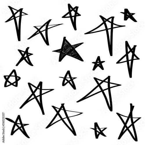 Doodle set of vector stars icon. Hand drawn stars on set. isolated on white background. vector illustration