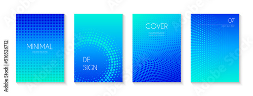 Blue abstract dotted vector cover templates. Minimalistic creative gradient backgrounds for business banners, brochures, presentations, posters