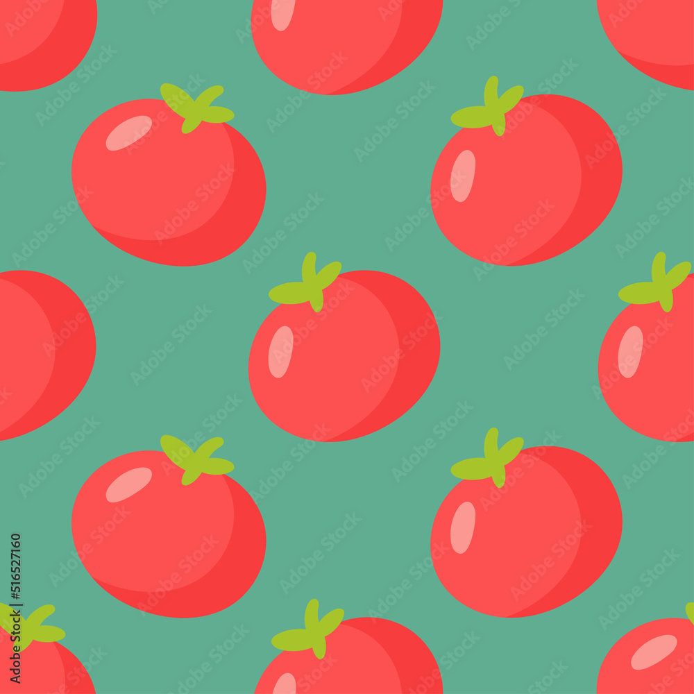 Seamless Pattern with Tomatoes. Vector illustration. For posters, banners, card, printing on the pack, paper, printing on clothes, fabric, wallpaper.