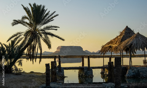 sunset on the island at siwa oasis, egypt