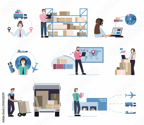 logistic. export and shipping business smart processes with different goods. Vector logistic