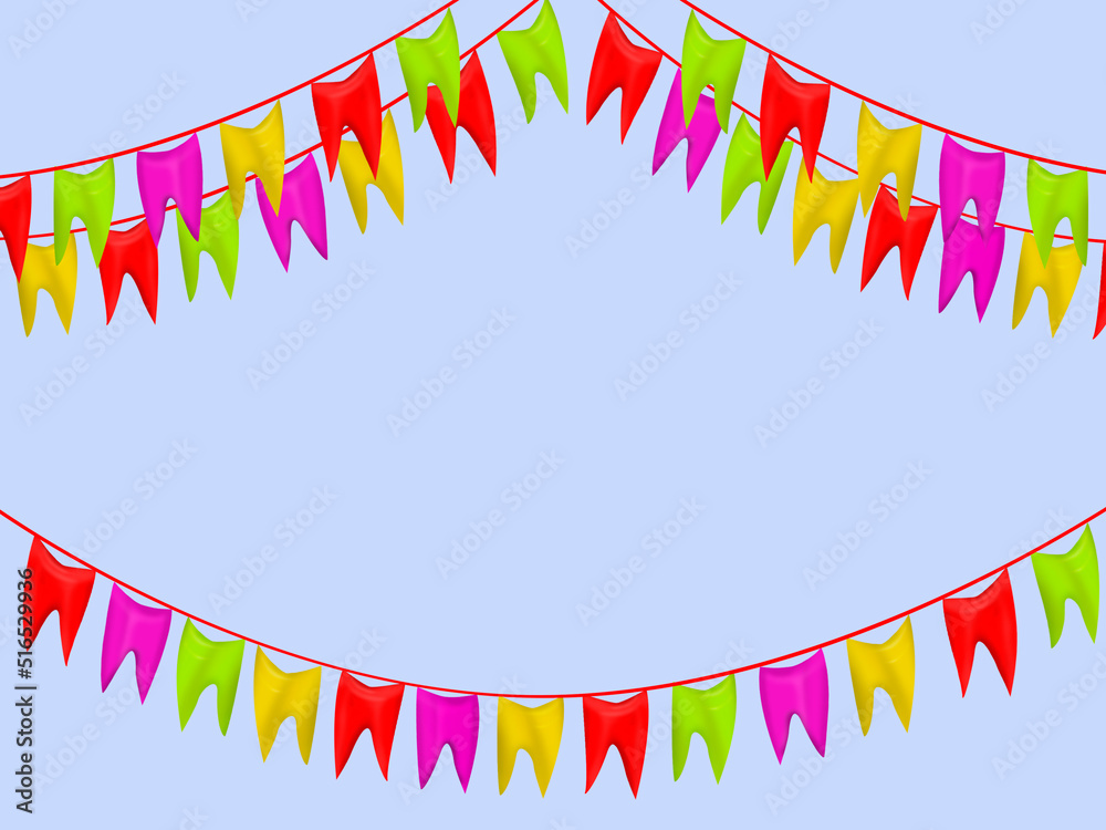 Fototapeta premium Multicolored festive flags on a blue background.