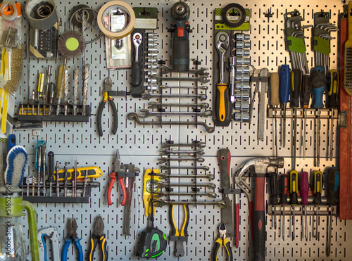 tools in the garage, tools in the board and in the workshop. master stage photo