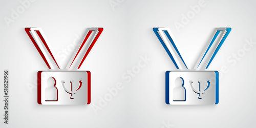 Paper cut Psychology icon isolated on grey background. Psi symbol. Mental health concept, psychoanalysis analysis and psychotherapy. Paper art style. Vector