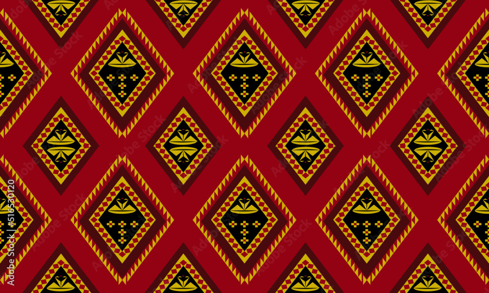 Ethnic design using geometric colors, red, black, yellow for embroidery and stitching.