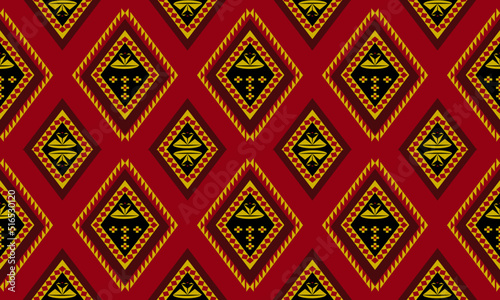 Ethnic design using geometric colors, red, black, yellow for embroidery and stitching.