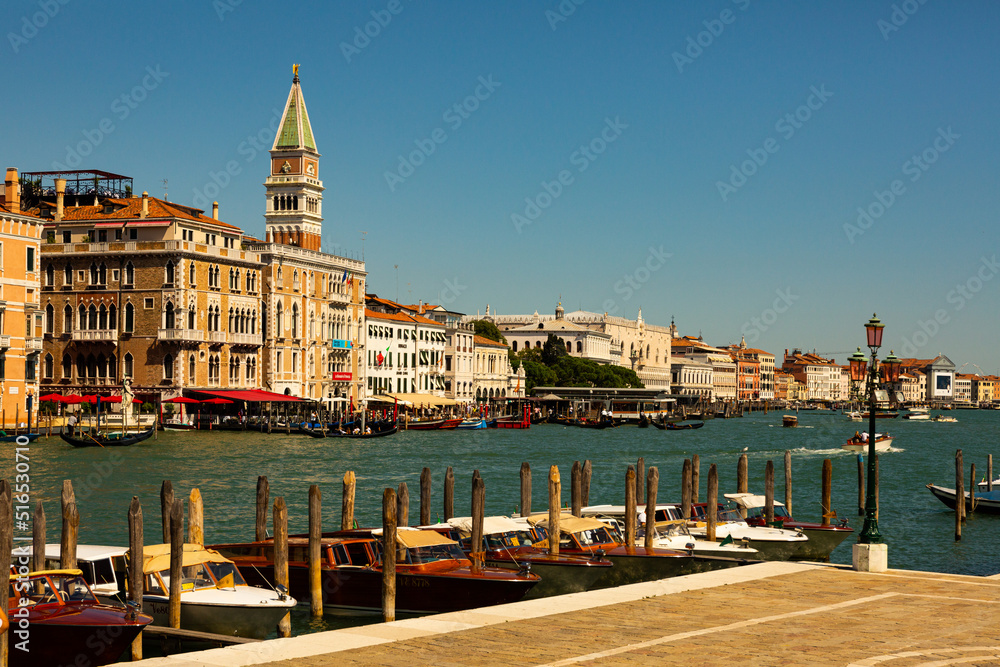 VENICE, ITALY - SEPTEMBER 5, 2019: Grand Canal in Venice on sunny day