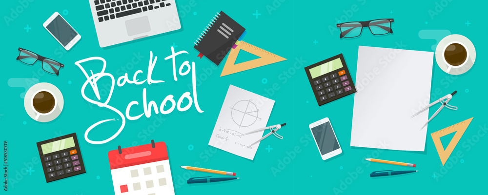 Back to school education concept table top view flat lay vector or ...
