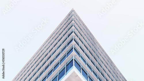 Architectural construction against the blue sky. 3d render illustration with copy space. Simple  stylish  popular architectural illustration for advertising  business  presentations  wallpapers.